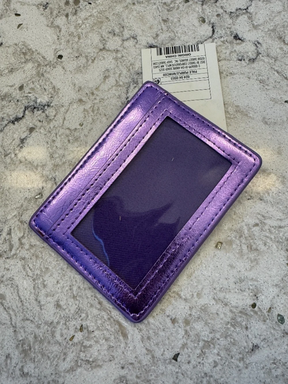 Target brand metallic purple faux leather card holder with clear id window